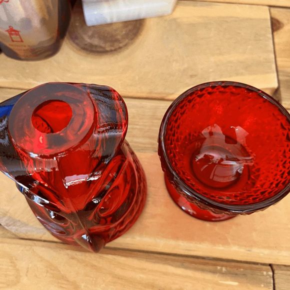 Vintage Viking Glass Ruby Red Owl Fairy Lamp 7 Inch 2-Piece "Owl Glimmer" - Picture 3 of 6